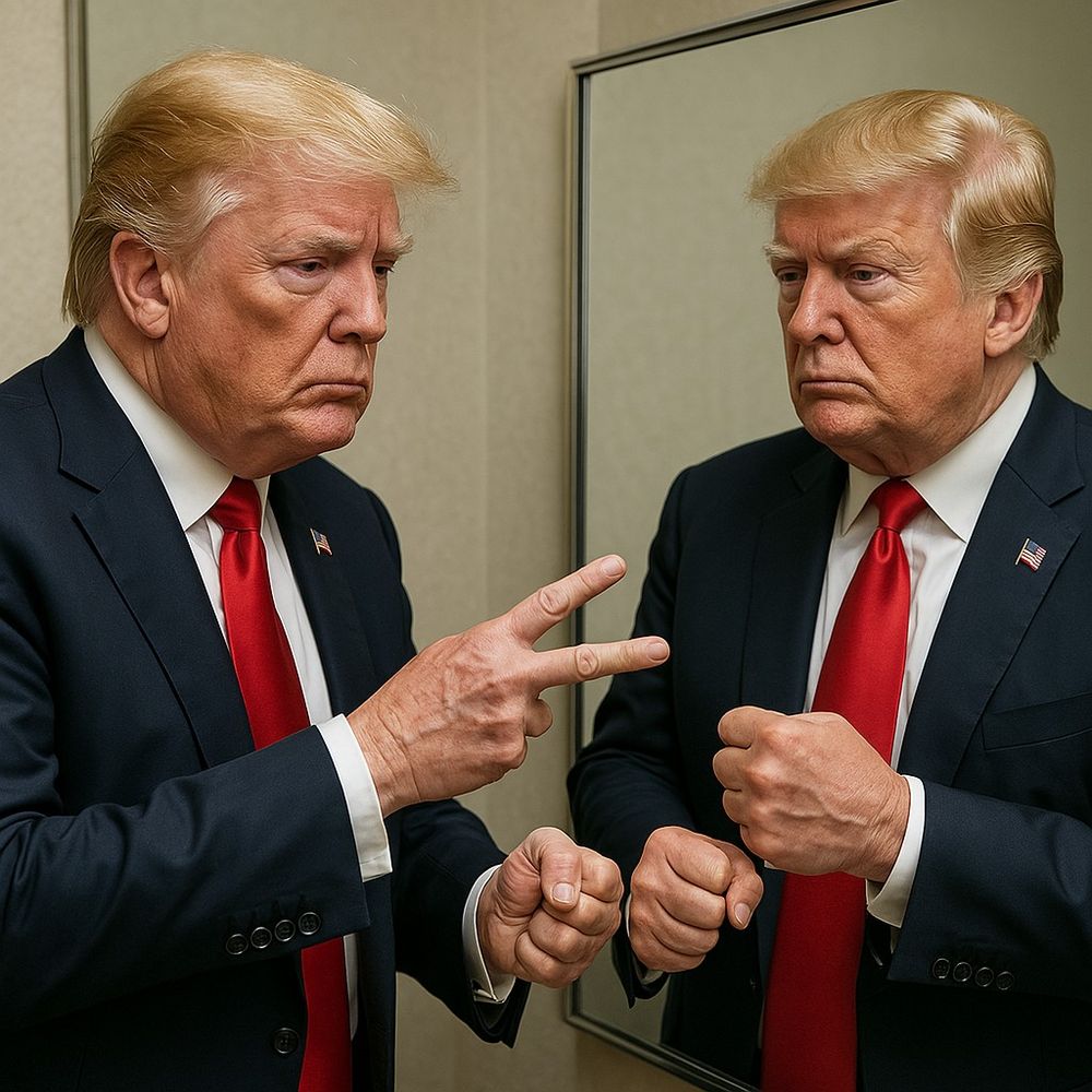 Trump plays rock paper scissors in the mirror