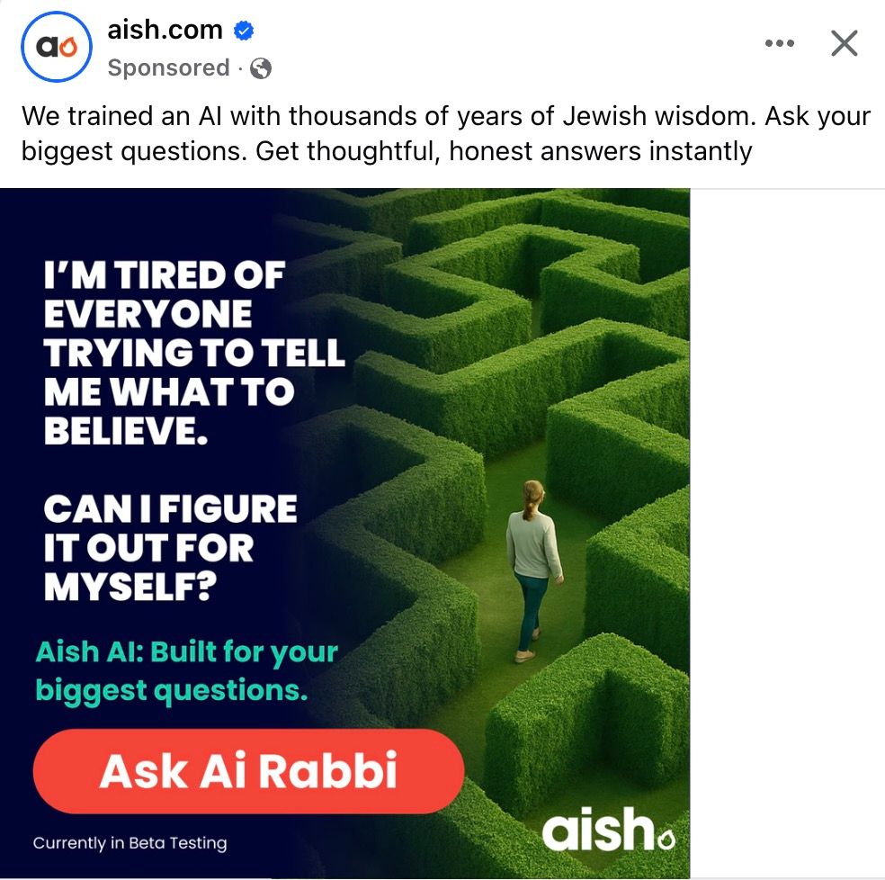 Aish.com: We trained an AI with thousands of years of Jewish wisdom. Ask your biggest questions. Get thoughtful, honest answers instantly.