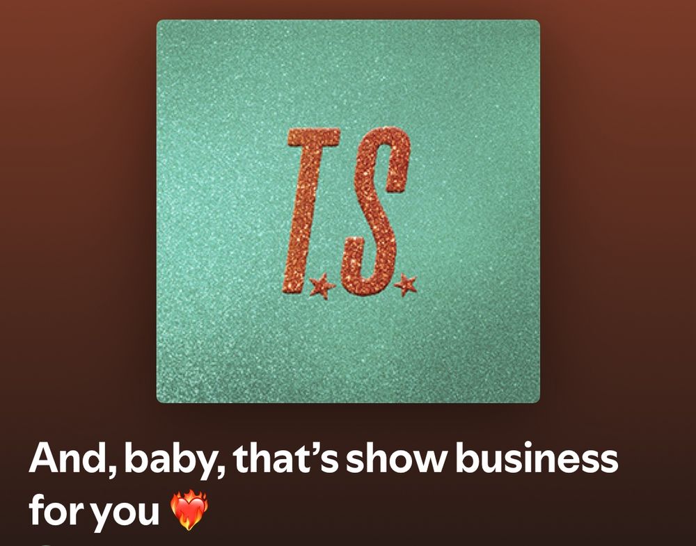 The “and, baby, thanks show business for you ❤️‍🔥” playlist on Spotify made by taylor swift 