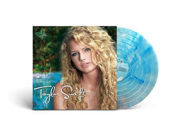 The Taylor Swift self-titled/debut record store day vinyl. The vinyl itself is a translucent blue marbled vinyl and the album cover is the standard album cover. 