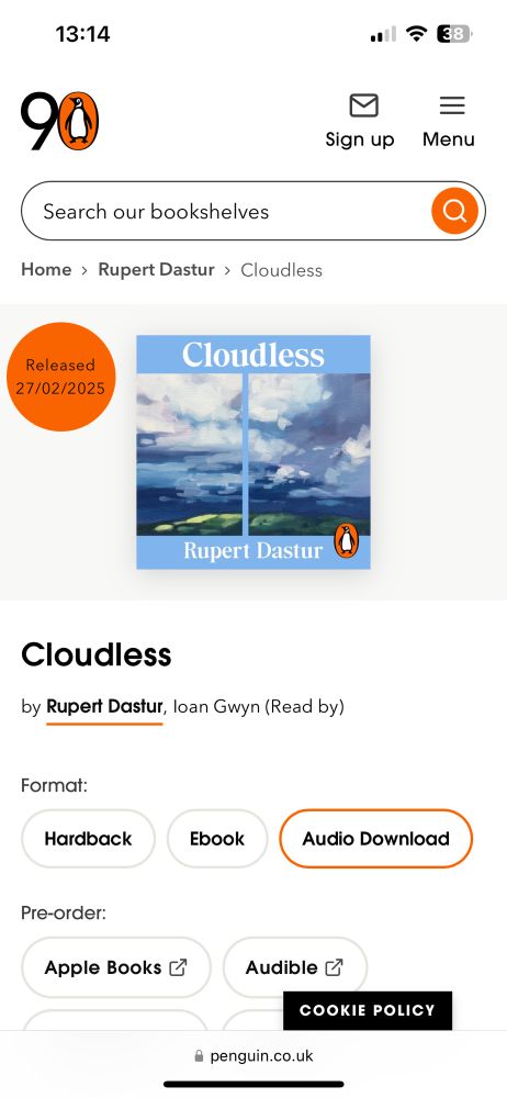 Screengrab of the audiobook for Cloudless which i narrate