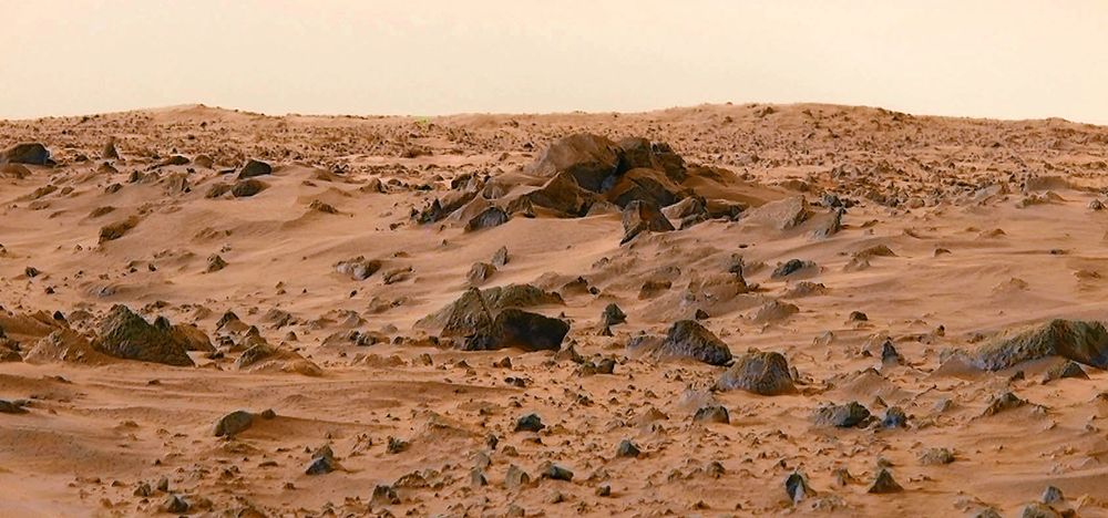 A boulder pile and crater rim from Viking 1