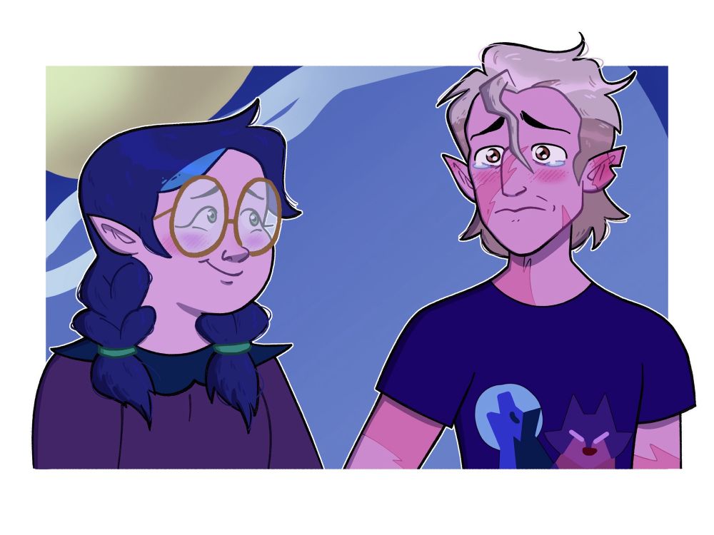 digital drawing of Willow and Hunter from the show The Owl House