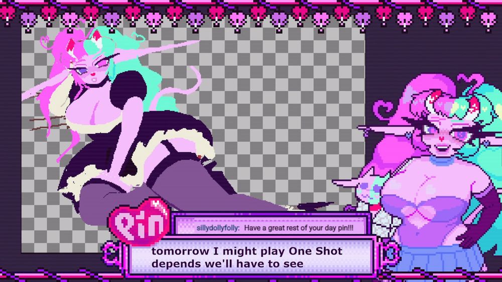 A screenshot from Pinuwuk's Twitch stream. The screenshot showcases pixel art she's made of her character in a maid outfit. The art is currently a work in progress.