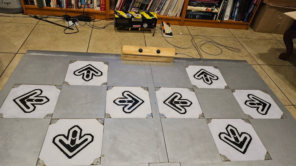 Home made DDR pad connected to a small art computer