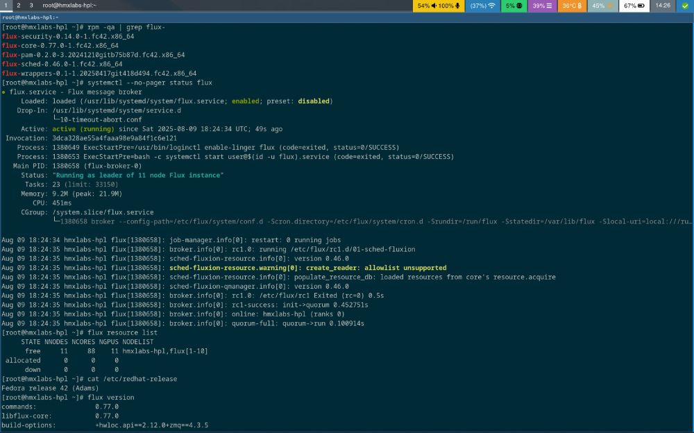 possible first for fedora42 with rpm and systemd running a flux cluster?
