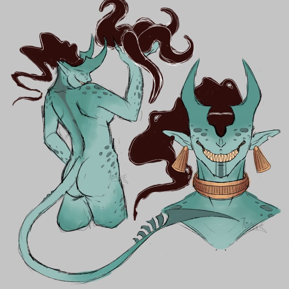 Eldritch character of mine named Kes'oka whose head is a dome that emits impossibly black smoke