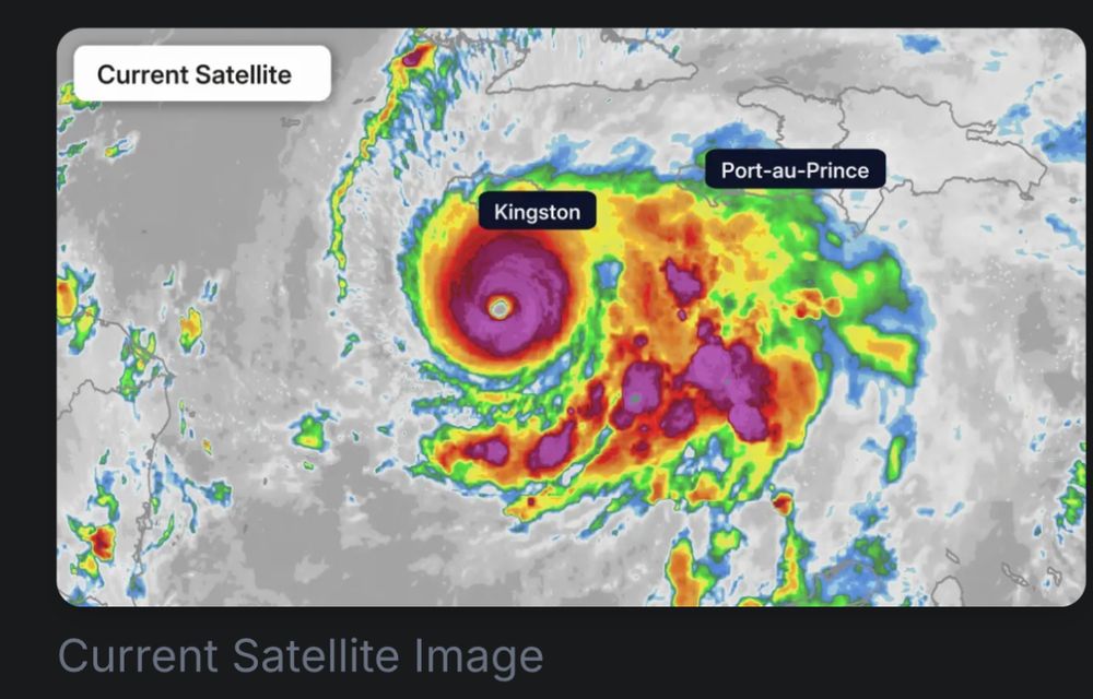 Current satellite radar image of hurricane Melissa approaching Jamaica, as of 10 PM Eastern time, US.