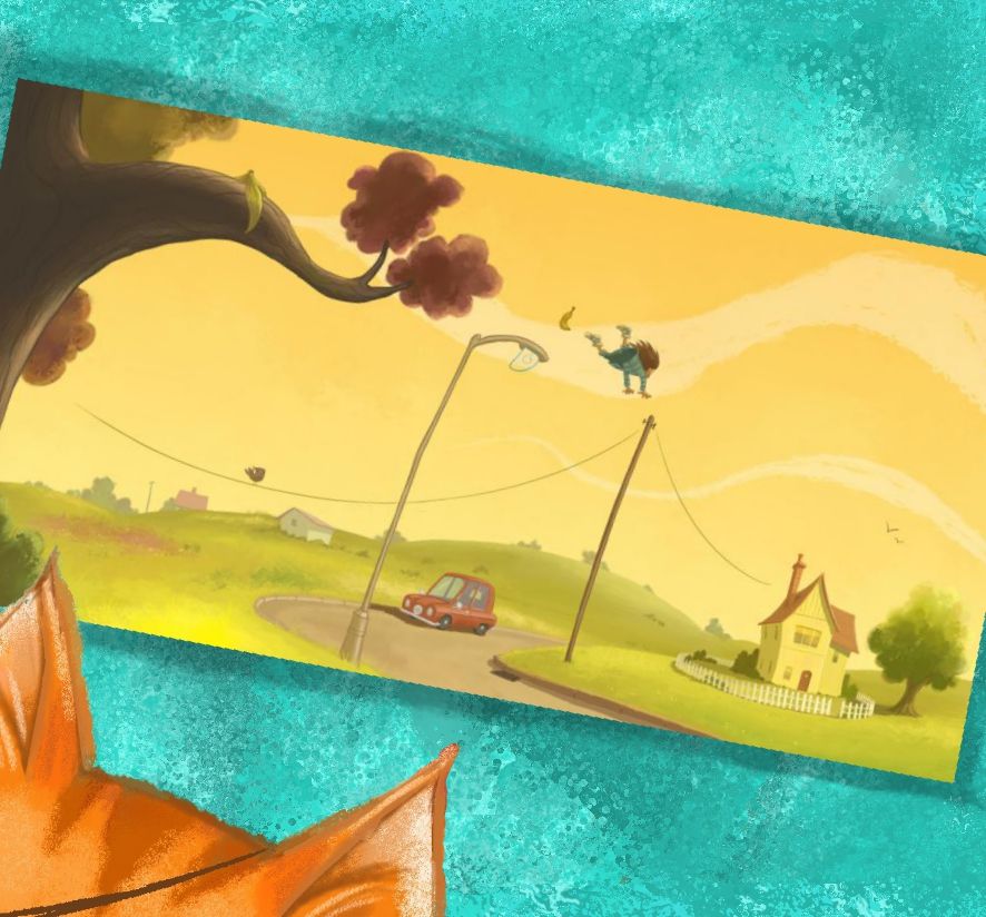Boy jumping from tree Illustration by Andy Catling