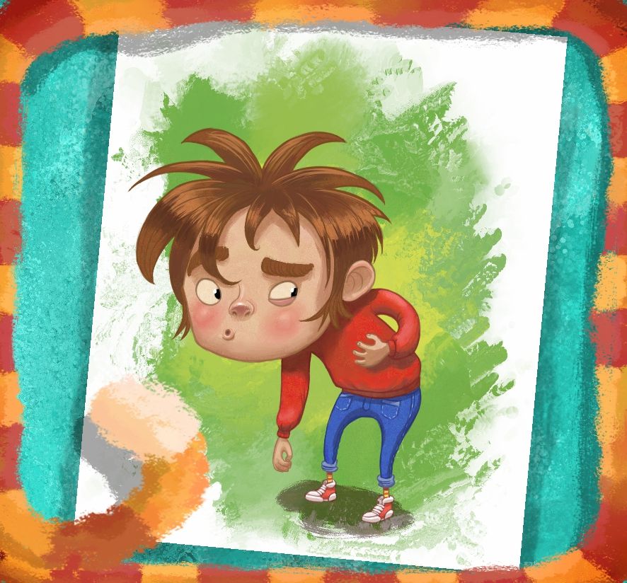 Boy being a monkey, picture book illustration