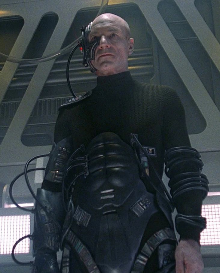 Jean-Luc Picard as Locutus of Borg but there is like a weird six pack plate coming up from the groin I never noticed before