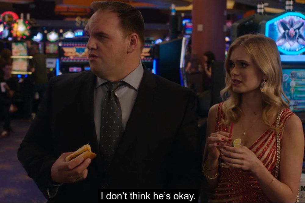 Ethan Suplee as Bill Shaker and Sara Paxton as Candy Shaker in 'Twin Peaks: The Return' Ep 4, watching Dougie Jones (Kyle MacLachlan) leave the casino. Candy says, 