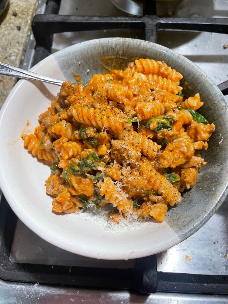 creamy tomato sausage spinach pasta