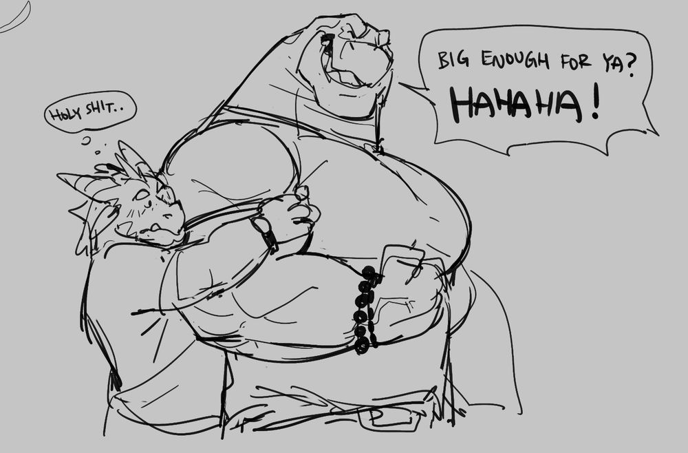 dino bro showing off his MASSIVE guns to his smaller bro