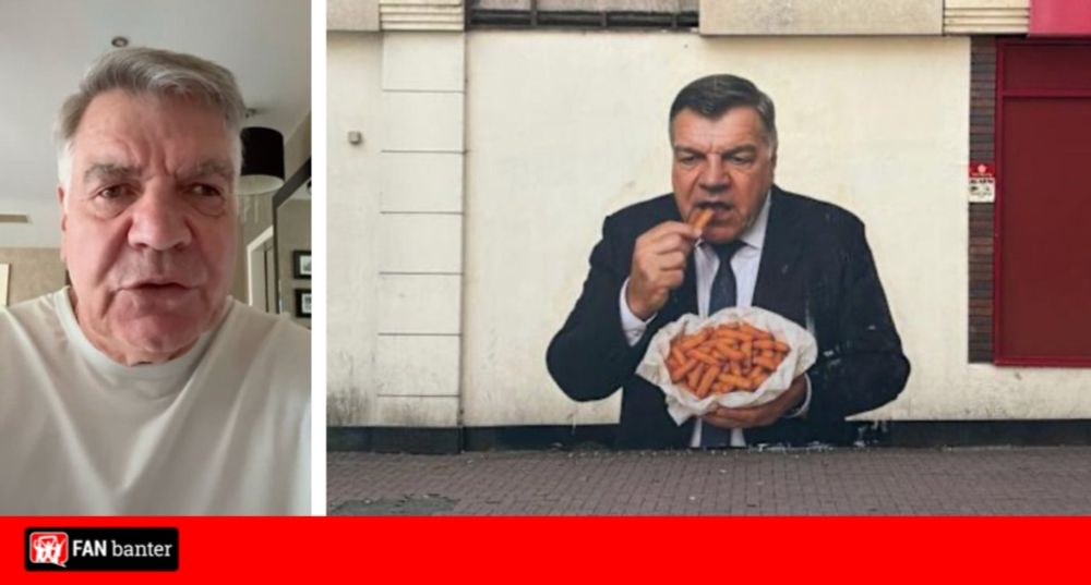 Sam Allardyce gives his reaction to bizarre mural of him eating chips in his hometown - Fan Banter