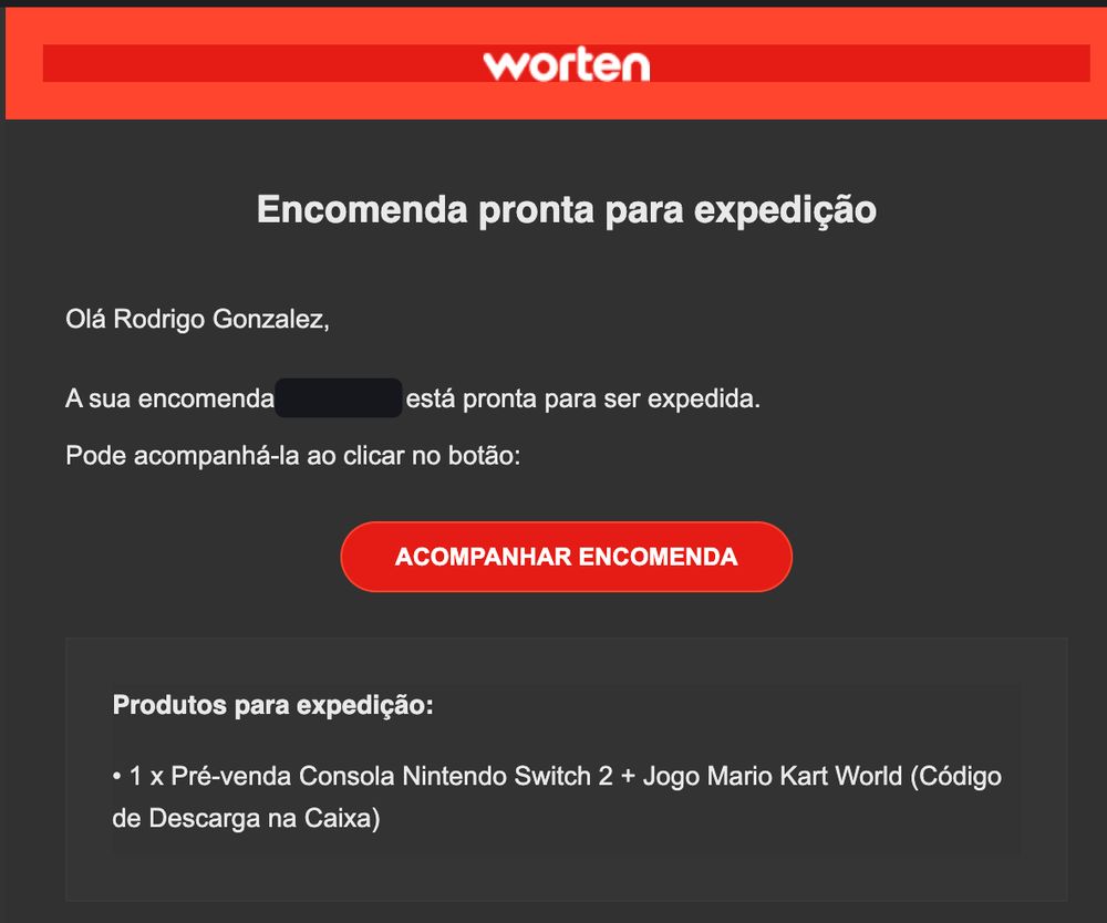 Encomenda Switch 2 pronta para ser expedida.