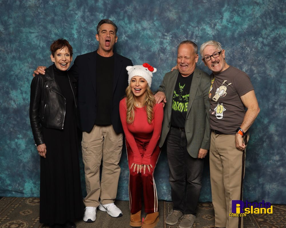 Cast of Nickelodeon series “Fairly Odd Parents” smiling pretty for the camera at Rhode Island comicon- November 2024