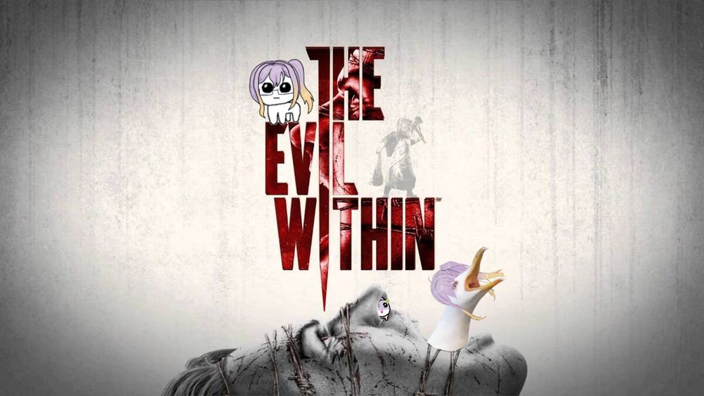 The evil within cover art with sebastian at the bottom of the screen yelling up and seagull chef coming out of his mouth. There is also a hamster chef in his nose, and Yippee creature chef on the word "evil"