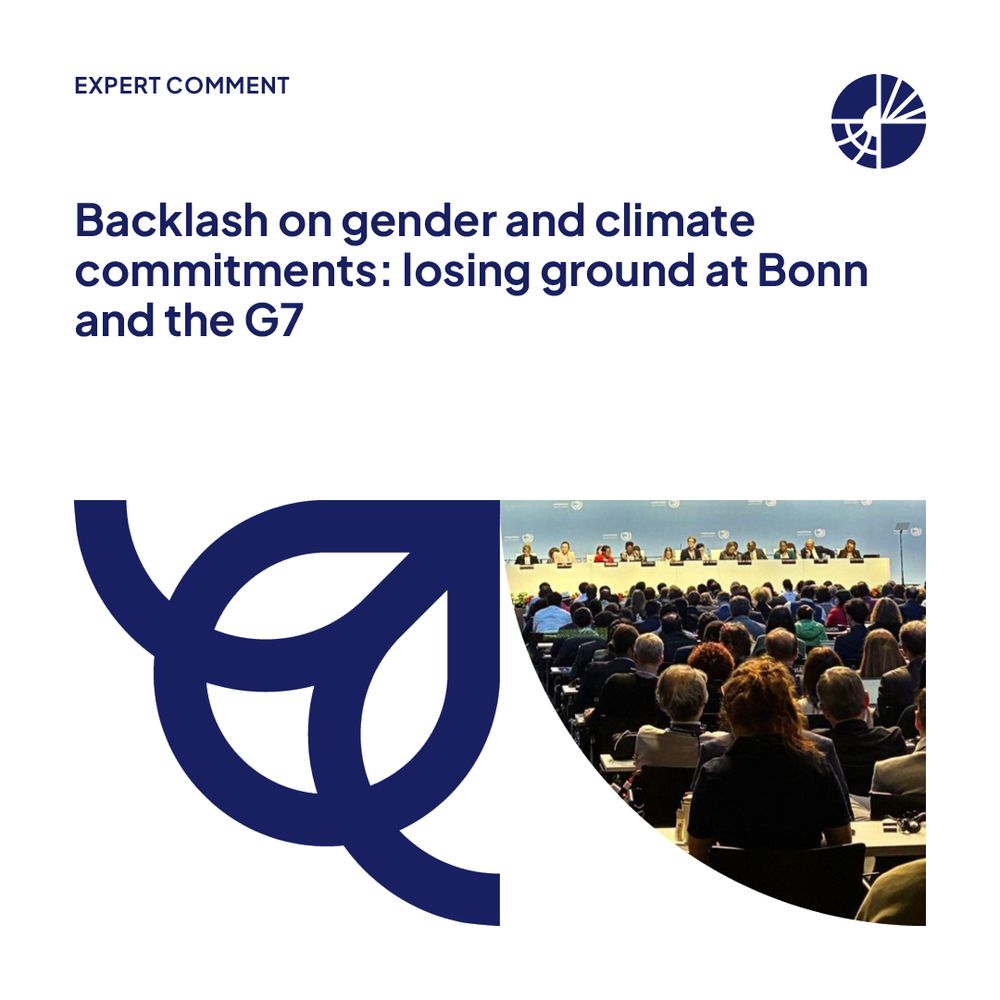 A photo from an event at the Bonn Climate Conference in 2025, below the title of a new ODI Global comment - 'Backlash on gender and climate commitments: losing ground at Bonn and the G7'

