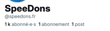 Une copie d'écran du compte Bluesky de SpeeDons, ouvert quelques heures auparavant, dépassant les déjà les 1000 abonnés.