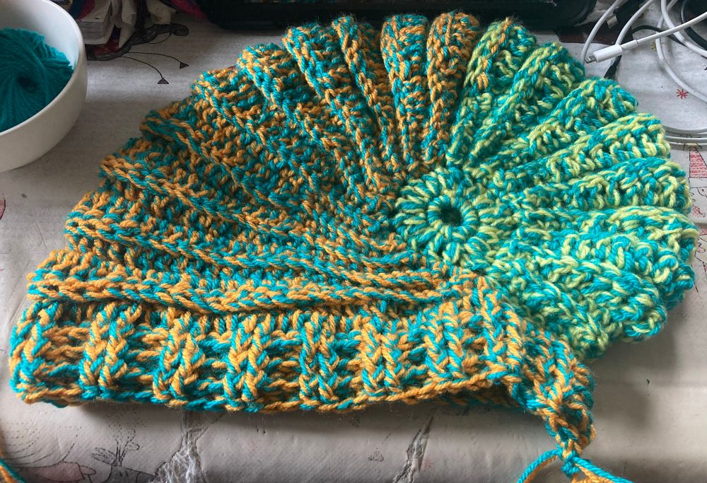 Crocheted conch shell hat 