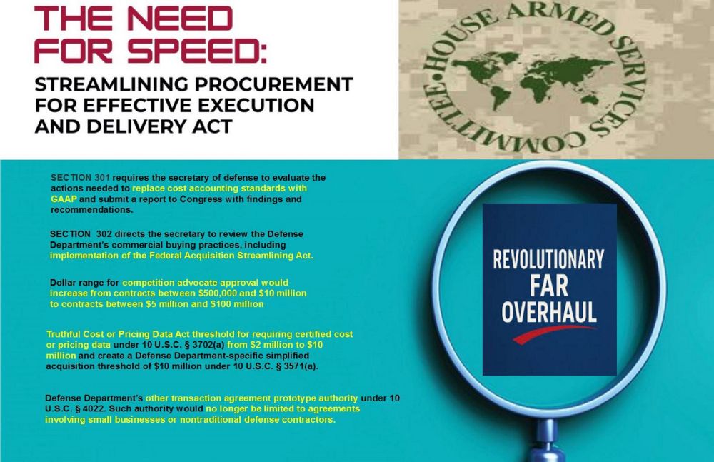 Window Opens For Contractor Input On SPEED Act containing five general categories of reform — two of which focus on the requirements process preceding a procurement.