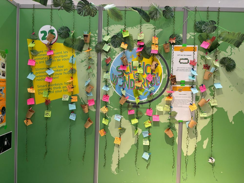 Pledge wall with post-it notes left by children who visited the booth