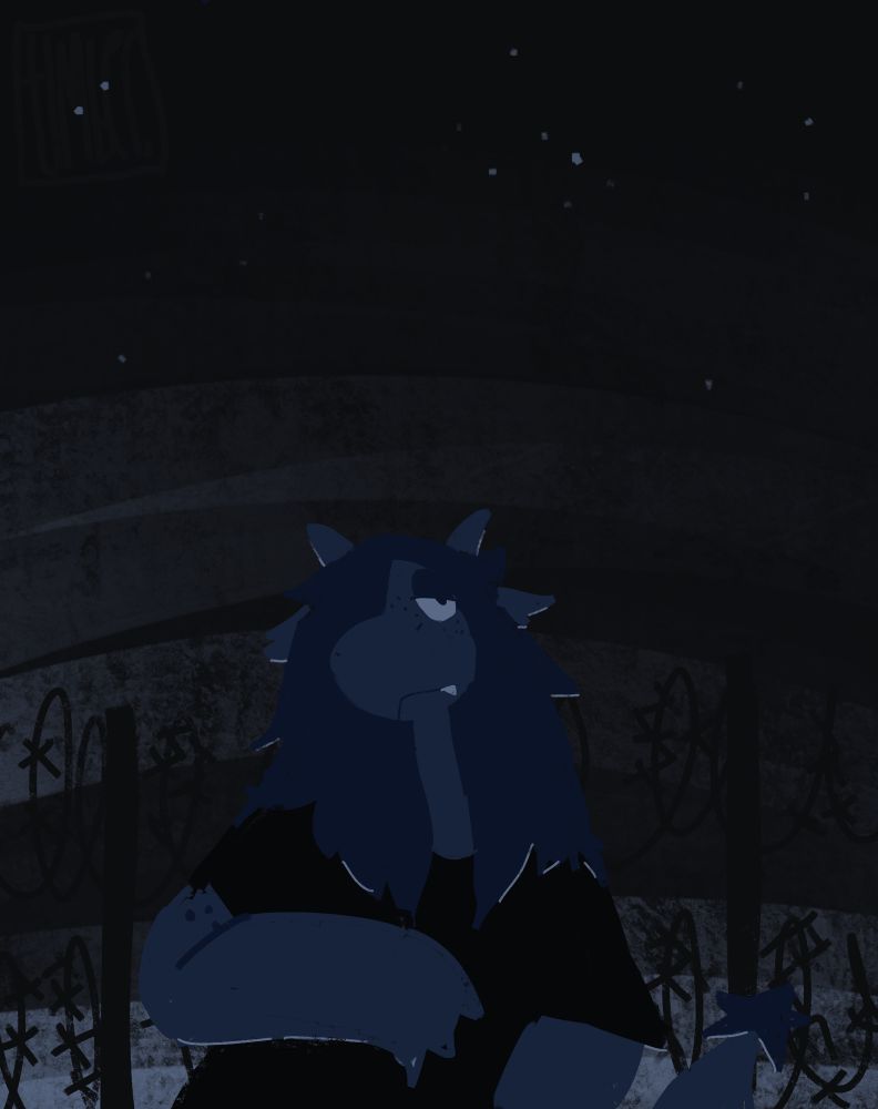 dragon standing in front of barbed wire fence under stars