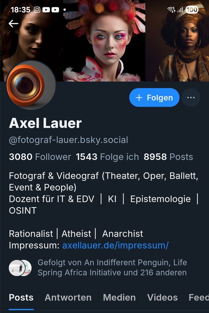 Ein Screenshot seines Kontos. 

216 Leute, aus meiner Followerliste Folgen diesen Troll.