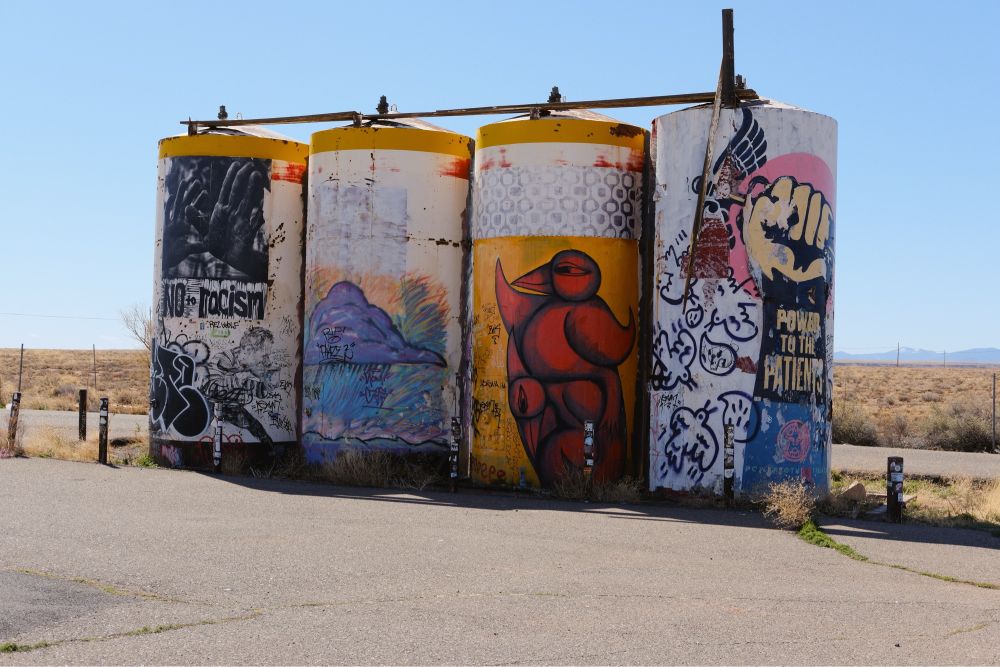 Picture of painted abandoned water tanks 