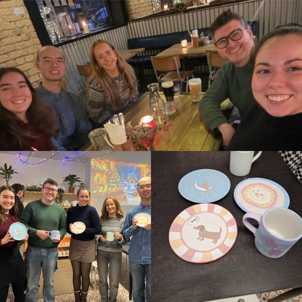 Group photos and our painted pottery masterpieces