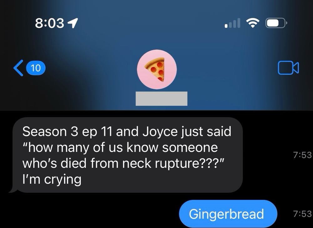 Season 3 ep 11 and Joyce just said
"how many of us know someone who's died from neck rupture???"
I'm crying
7:53
Gingerbread
Hi
7:53