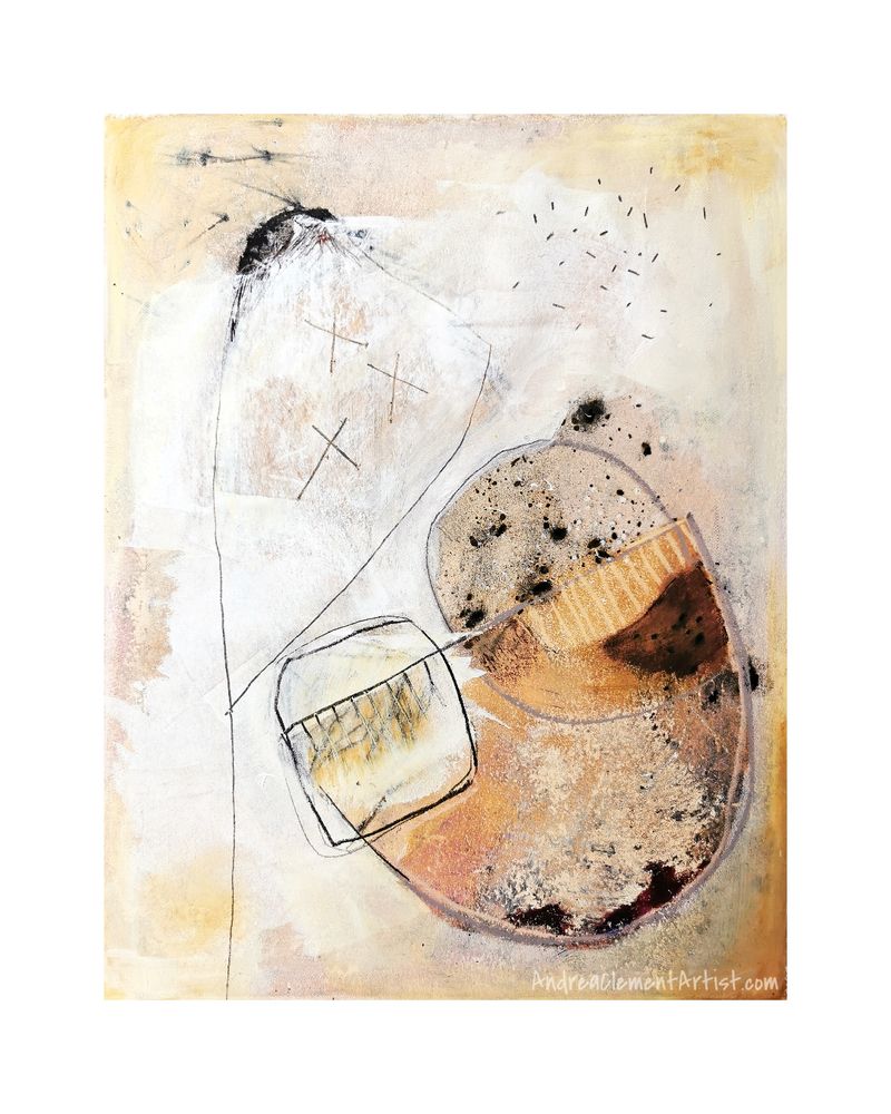 Abstract mixed media in earth colours with texture and mark making.