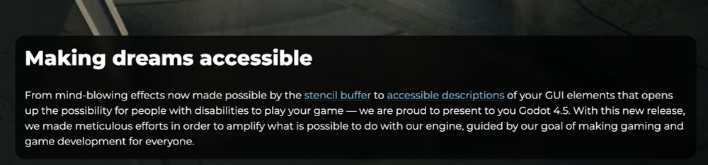 Screenshot of the intro text of the Godot 4.5 release page