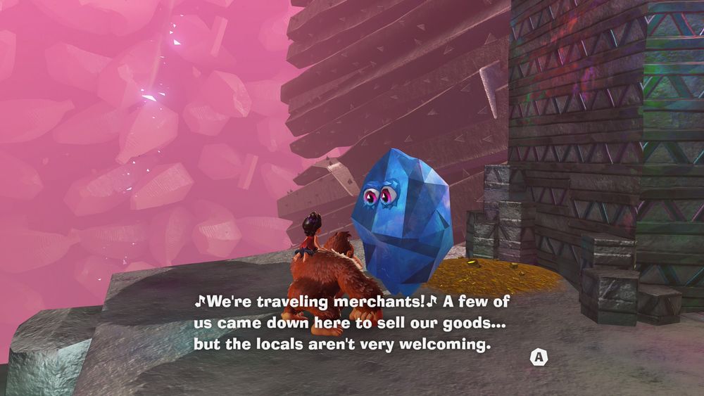 Donkey Kong talking to a merchant Fractone.