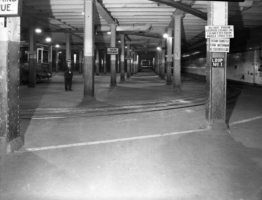 There was once a working trolley terminal underneath Delancey Street. Beginning in 1908, the Williamsburg Bridge Trolley Terminal was the departure point for streetcar service running over the Williamsburg Bridge.