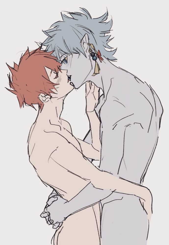 boyslove: two naked male characters kissing and hugging