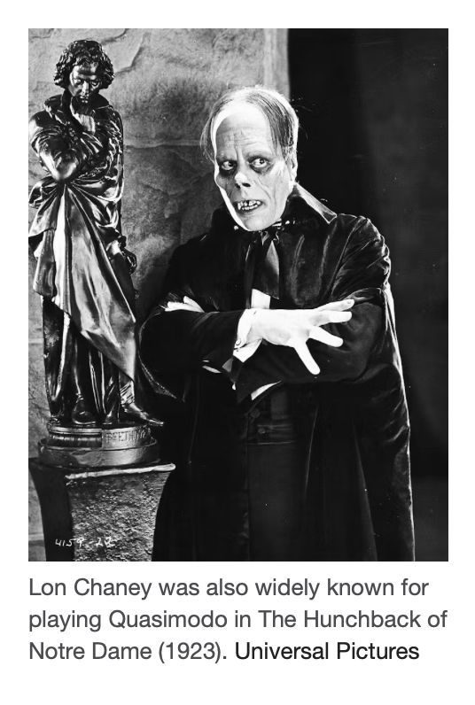 A publicity still of Lon Chaney in his role as The Phantom of the Opera in the original 1925 silent film, produced by Universal. Chaney was also widely known for playing Quasimodo in The Hunchback of Notre Dame (1923). Photo credit: Universal Pictures.
