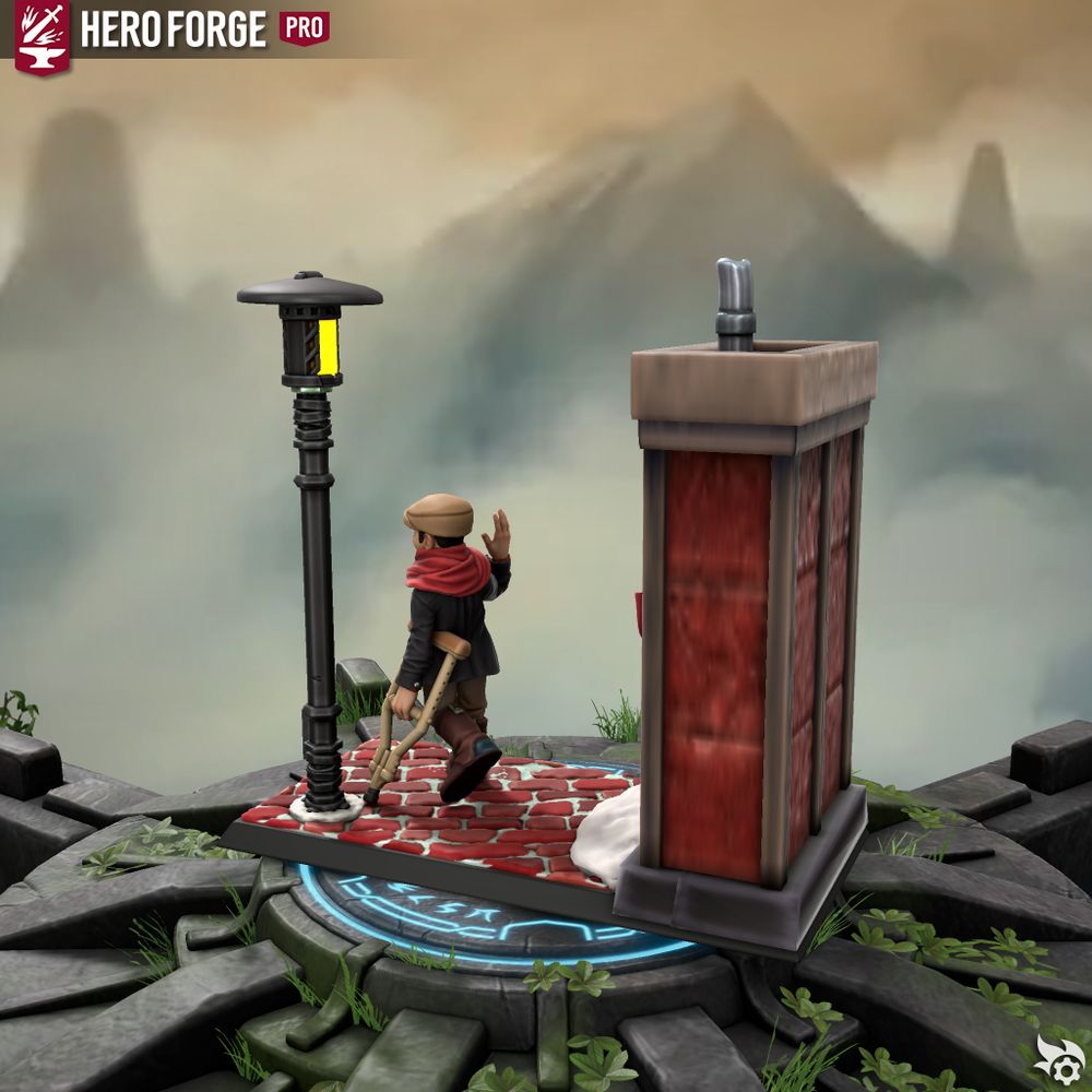 Tiny Tim diorama with Tiny Tim happily waving 