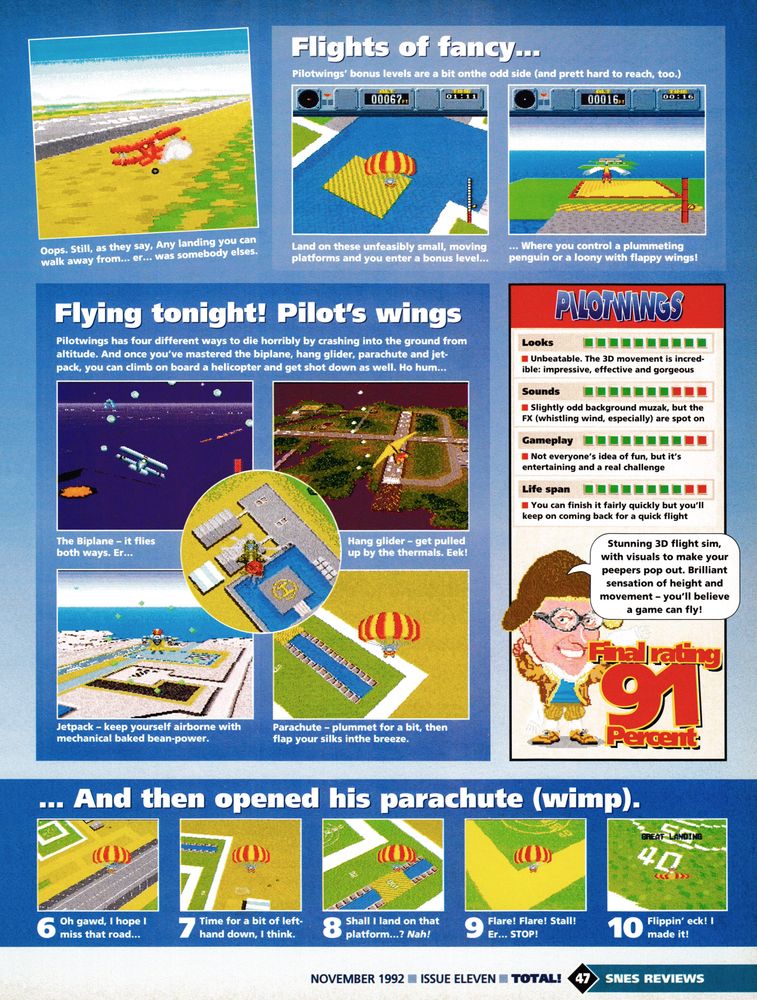 Review for PilotWings on Super Nintendo.
Taken from Total! 11 - November 1992 (UK)

score: 91%