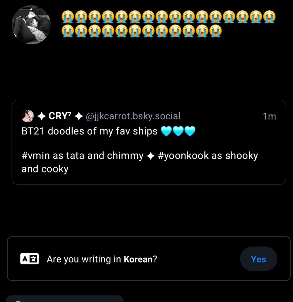 Screwn shot of the post above, with the system question: "Are you writing in korean?"