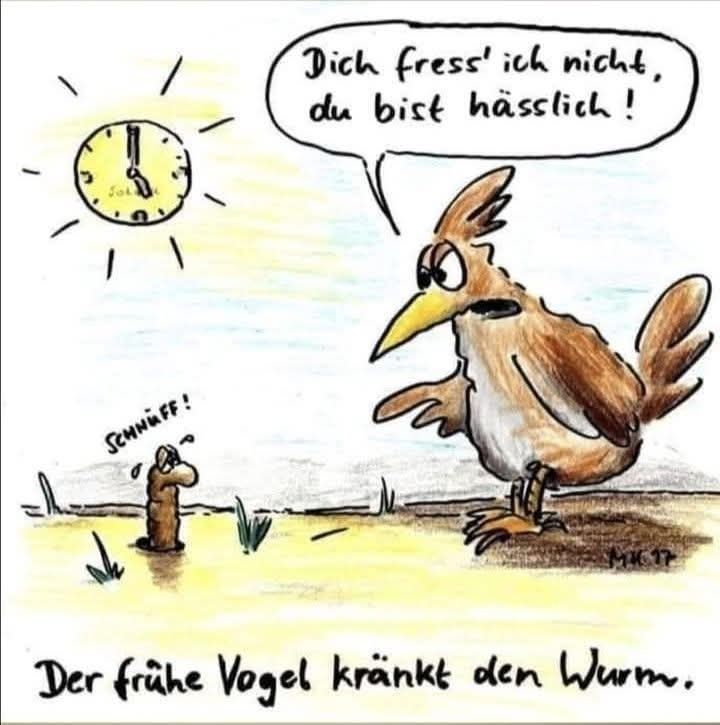 Früher Vogel kränkt den Wurm, sagt, er wäre hässlich und er würde ihn nicht fressen 