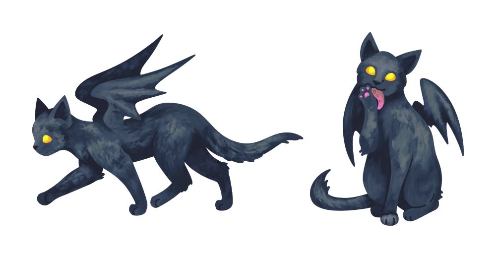 Two digital artworks, of the tar cat from Death Stranding 2.