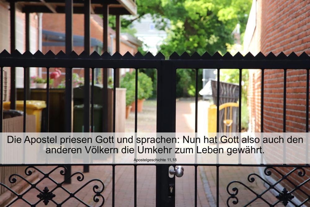 Die Apostel priesen Gott und sprachen: Nun hat Gott also auch den anderen Völkern die Umkehr zum Leben gewährt.
Apostelgeschichte 11,18
