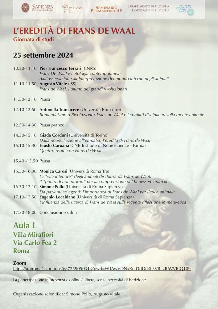 Giornata di studi “L’eredità di Frans de Waal”, il 25 settembre a Roma e on line