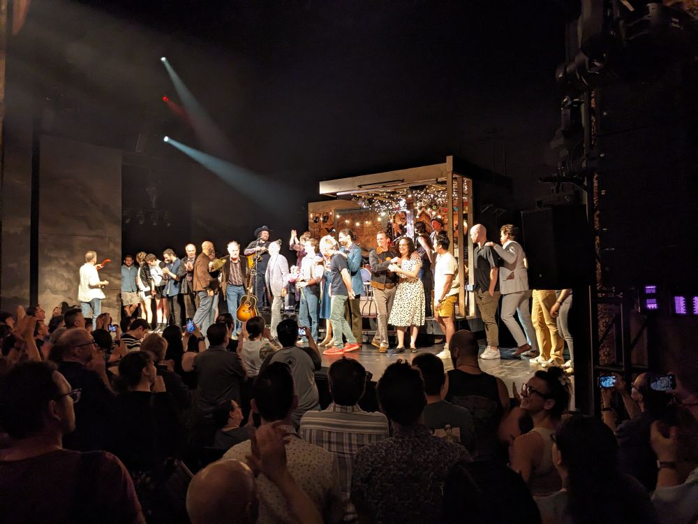 The cast, crew, and understudies take their bows for the final performance of Dead Outlaw. 