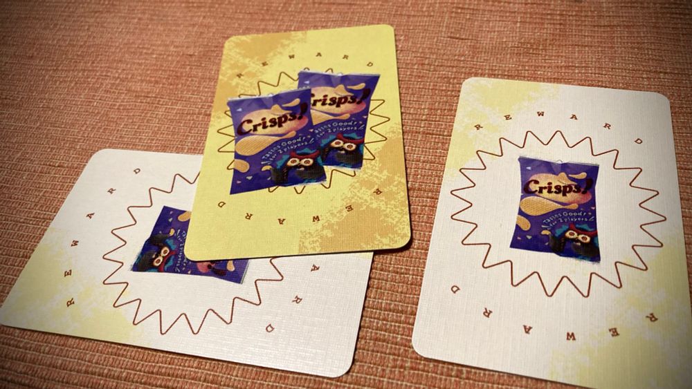 the double-sided point cards with one crisp packet on one side and two crisp packets on the other