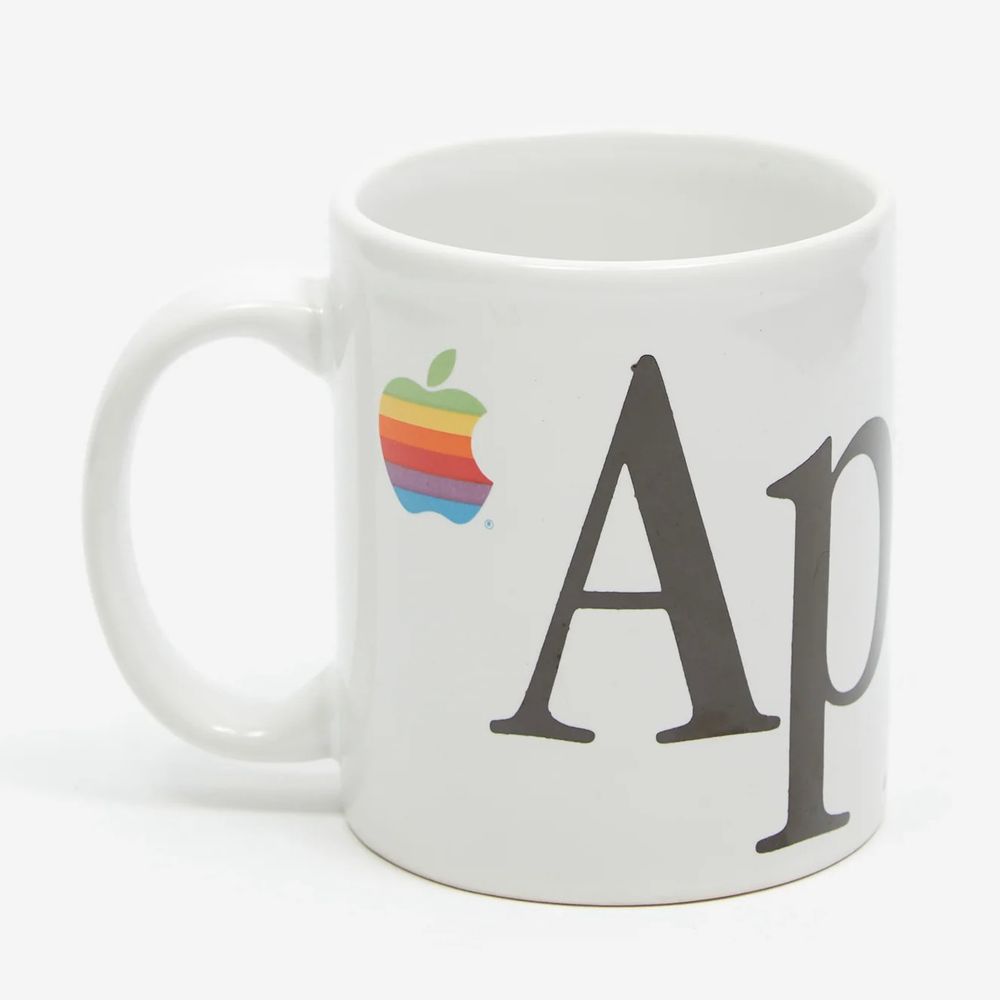 80s Apple logo white mug with rainbow apple