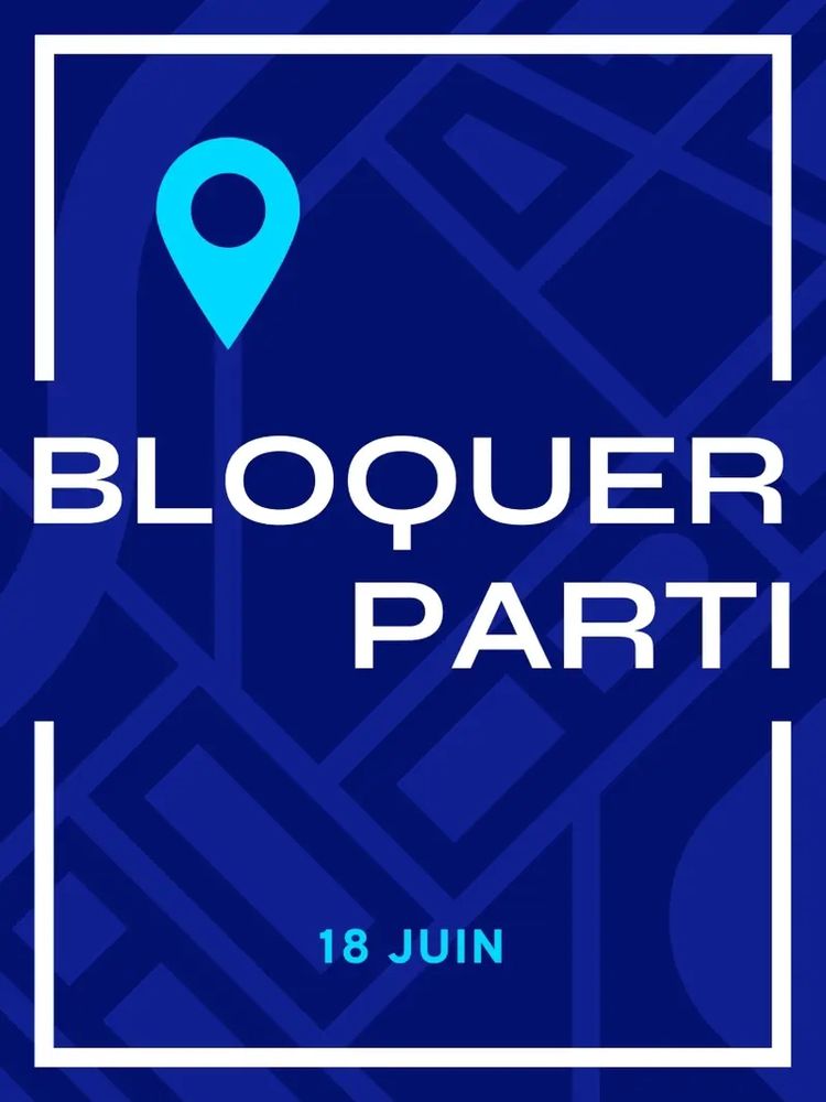 Visuel "bloquer parti" fait par IA (elle voulait dire block party", donc fête de quartier en anglais)