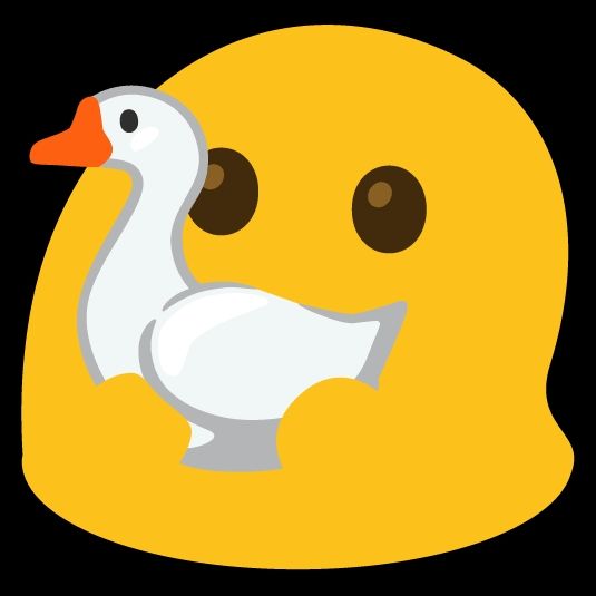 big yellow emoji kitchen holding goose gently